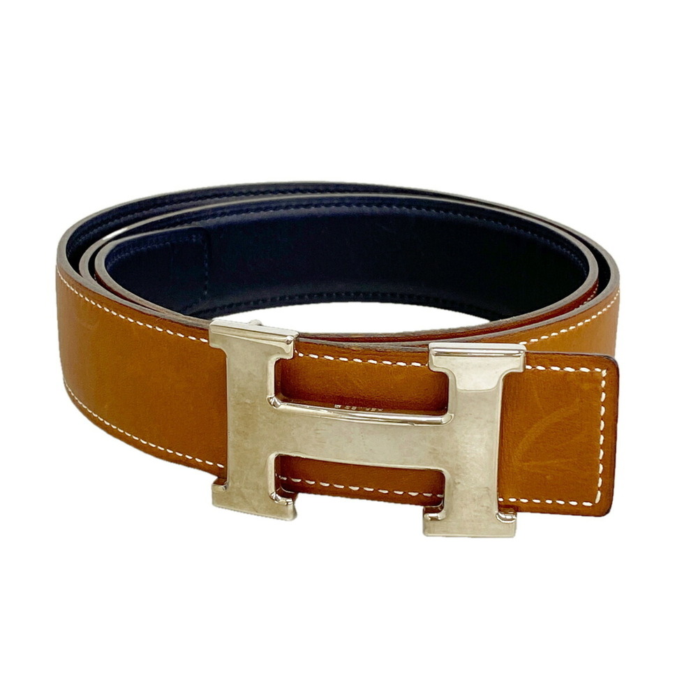 Hermes Constance Belt, Box Calf Leather, Barenia Fauve Blue Navy, □C Stamp, M...
